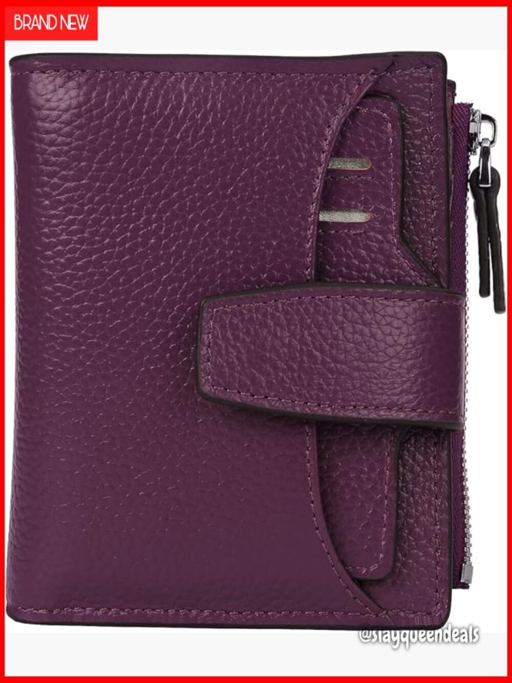 Genuine Leather RFID Blocking Compact Wallet with Zipper Pocket